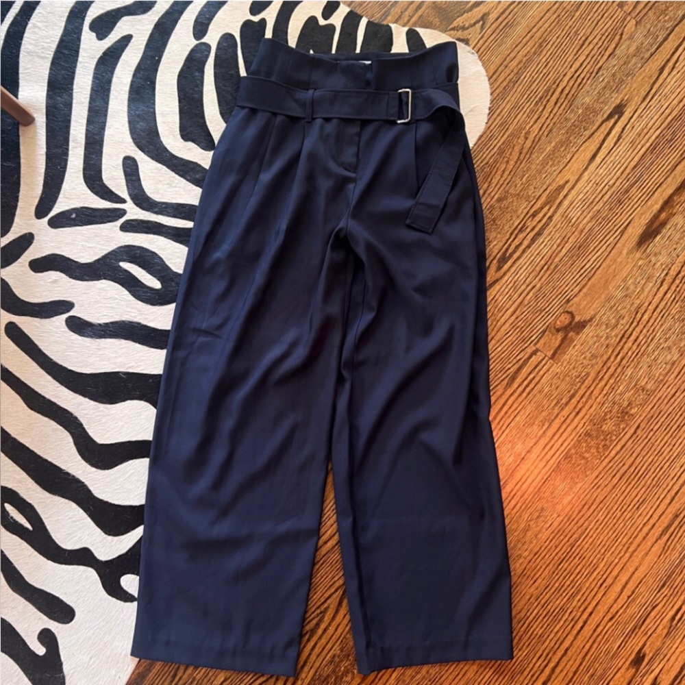 GENUINE PEOPLE Sophisticated Navy Blue High Waisted Women's Belted Trousers
